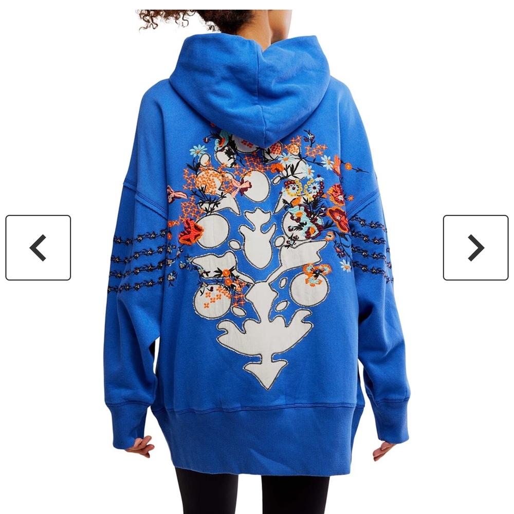 FP Movement by Free People Blue Hoodie with Floral Embroidery
